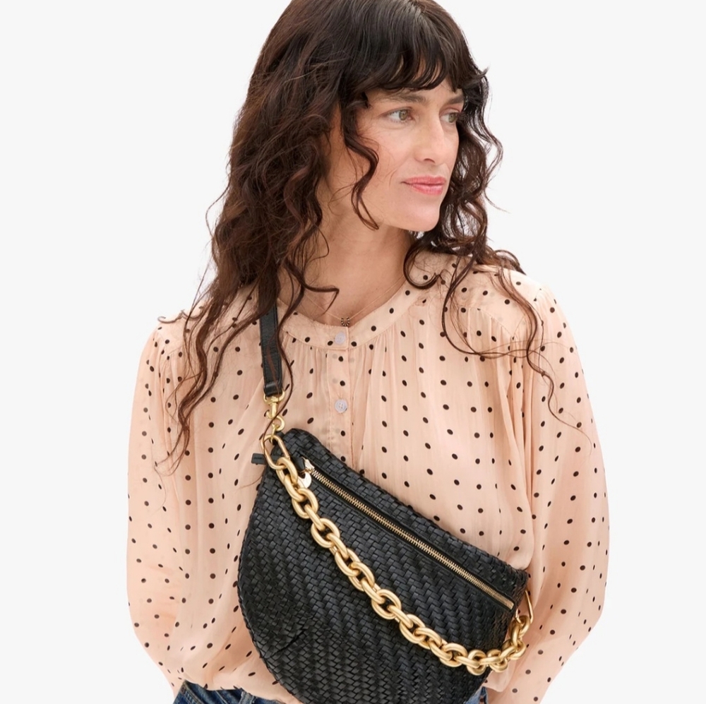 Clare V Grande Fanny Black Woven Zig-Zag